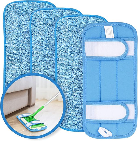 HOMEXCEL Microfiber Reusable Mop Pads Compatible with Swiffer Sweeper- Machine Washable Microfiber Pad Refills for Household Cleaning-Floor Cleaning Mop Head Pads Work Wet and Dry-Pack of 4