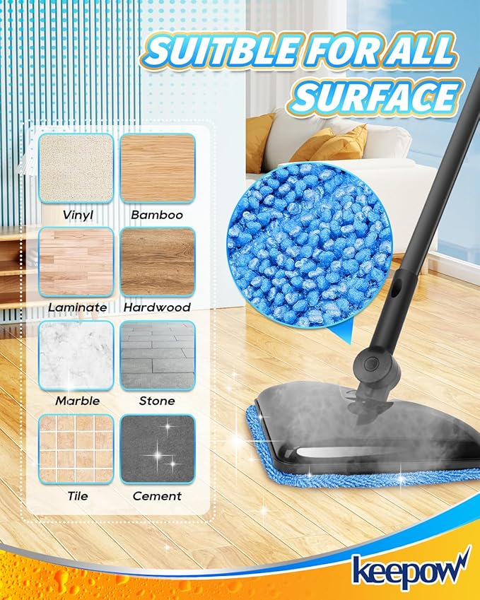 KEEPOW Reusable Steamer Mop Pads Compatible with Wagner 905e, 915e and 925e Steamers, Reusable Cleaning Replacement Pads, for Multi-Surface Floor Cleaning for Powerful, 4 Pack (Mop is Not Included)