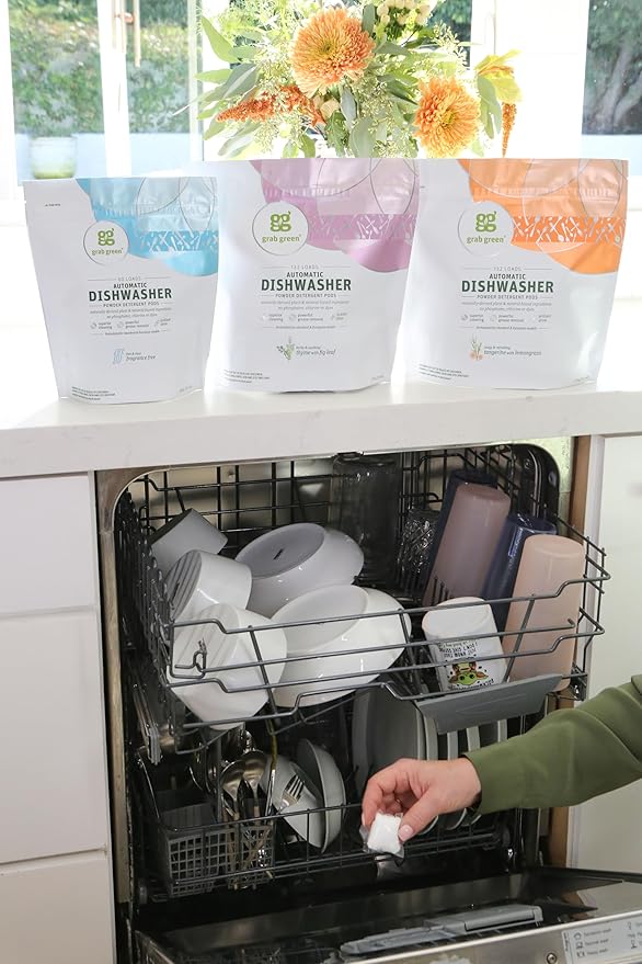 Grab Green Automatic Dishwashing Detergent Pods, 132 Count, Fragrance Free, Plant and Mineral Based, Superior Cleaning, Powerful Grease Removal, Brill