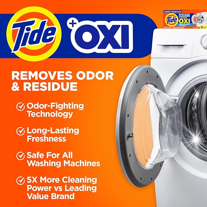 Washing Machine Cleaner by Tide, Washer Machine Cleaner with Oxi for Front and Top Loader Washer Machines, Deep Cleaning Residue & Odor Eliminator, 21 Month Supply