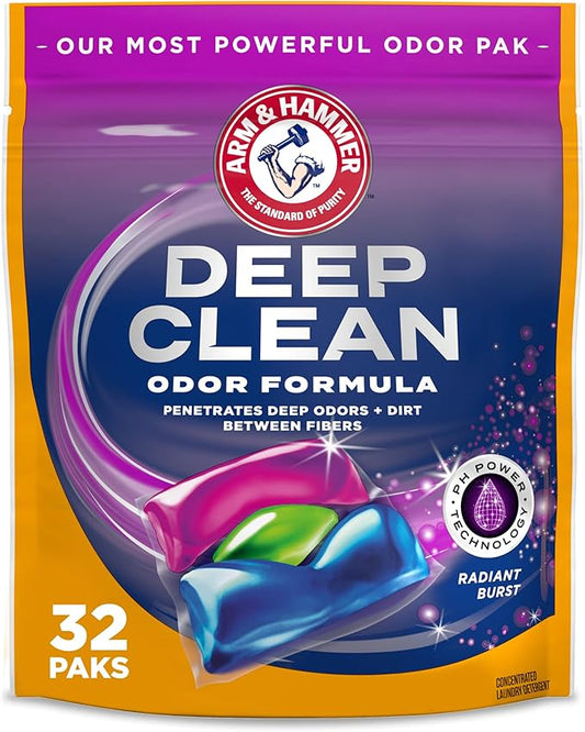 ARM & HAMMER Deep Clean Odor Formula Laundry Detergent Power Paks, 32 ct.