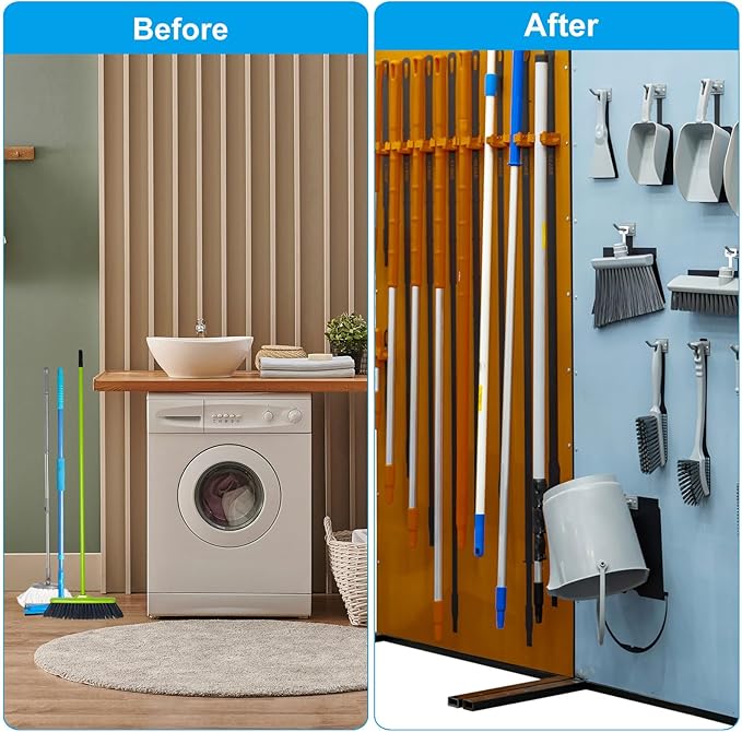 PATIKIL Broom and Mop Holder, 12 Pack Wall Mounted Stainless Steel Mop Hanger Heavy Garden Tool Organizer Rack Hanging Clips with Screws for Home Garage, All Black