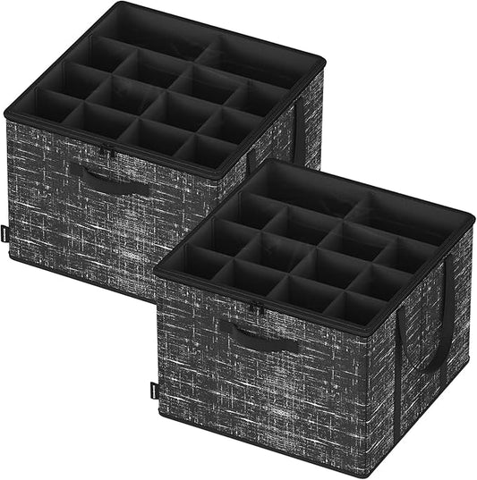 SONGMICS Set of 2 Shoe Organizers for Closet, Fits 16 Pairs Each, Shoe Storage Bins, Fabric Containers with Handles and Clear Cover, for Bedroom, Entryway, Closet, Ink Black ULSP602B01