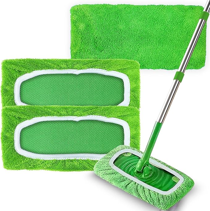 3 Pack Reusable Microfiber Mop Pads Compatible with Swiffer Sweeper, Washable Dry Sweeping Cloths and Wet Pads Refill for Hardwood Surface Floor Cleaning (Mop is Not Included)