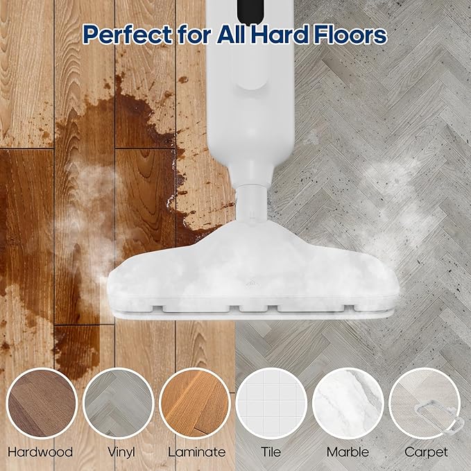 NEWBULIG Steam Mop for Hardwood/Tile/Carpet, Lightweight Steamer Cleaner for Floor Cleaning, 16.4 FT Cord and 2 Washable Pads