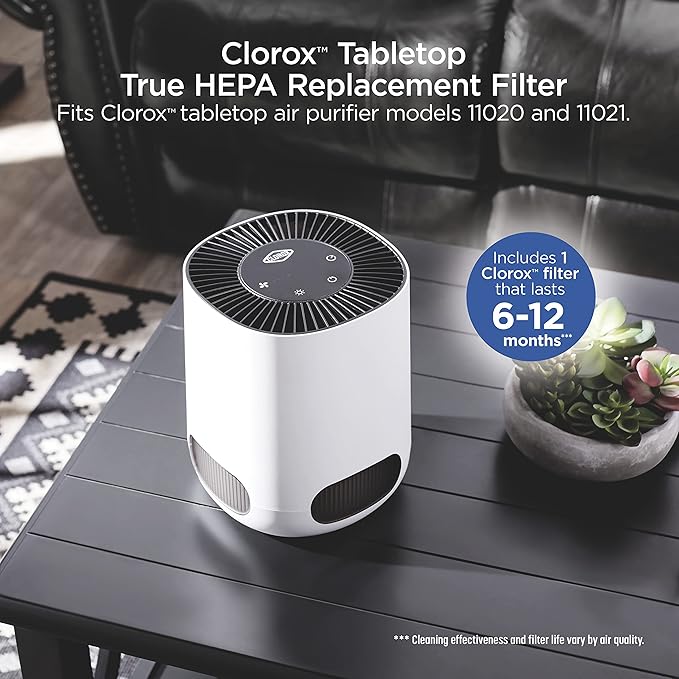 Clorox Tabletop Air Purifier True HEPA Replacement Filter, 200 Sq. Ft. Capacity, Removes 99.97% of Allergens up to 0.1 Micron, Compatible with 11020 & 11021, 1 Count (12020) (Pack of 12)