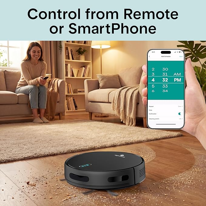 SereneLife Automatic Robot Vacuum Cleaner and Mop Combo, Pro Edition with Upgraded Battery, Extreme Suction, Internal Water Tank - Smart App Control, Ideal for Pet Hair, Carpet and Hard Floors, Black