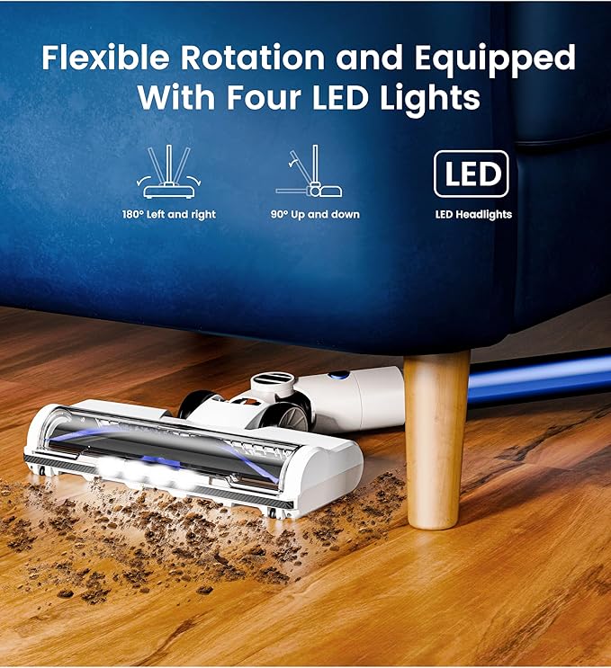 Cordless Vacuum Cleaner,450W Powerful Suction With Smart LED Display,50-Min Runtime,Anti-Tangle Brush, Rechargeable Battery, Lightweight Stick Vacuum Cleaner for Home, Pet Hair, Hard Floors, Carpet