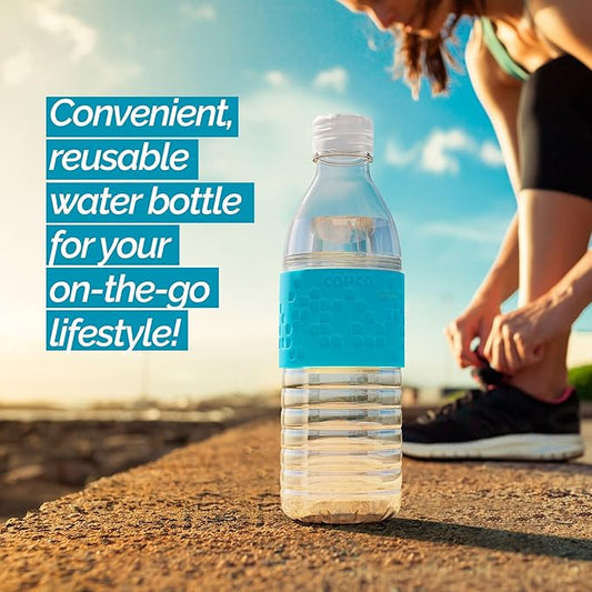 Copco Hydra Water Bottle with Spill-Resistant Lid, 16.9 oz - Reusable Tritan Non-Slip Sleeve, Twist-Open Body - BPA-Free, Leak-Proof, Durable & Portable for Gym, Office, School (Light Blue)