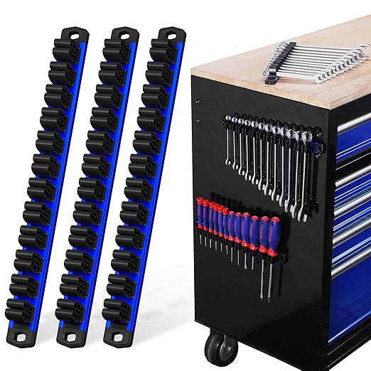 WORKPRO 3-Pack Magnetic Screwdriver Organizer and Wrench Organizer Set, Aluminum Rail Magnetic Tool Organizers, Tool Holder, Tool Box Organizers, 36-Slot Screwdriver & Wrench Holder (Tools Excluded)