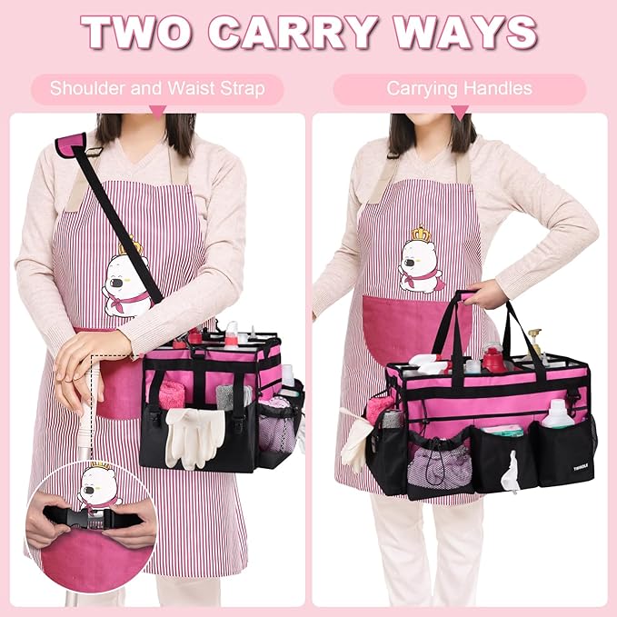 Large Cleaning Caddy With Detachable Divider And Support Board, Large Cleaning Supply Caddy With Adjustable Shoulder Strap & Waist Belt For Cleaners,Housekeepers