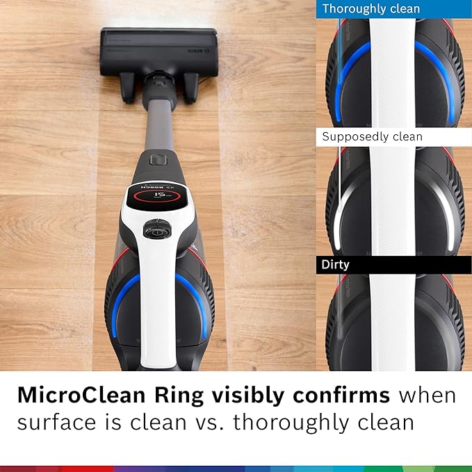 Bosch Unlimited 9 Cordless Stick Vacuum, Up to 60-min Runtime, MicroClean Technology, >99.9% Dust Pickup, Dust Compression, HEPA Filter, Pet Hair, Carpets & Hard Floors, 3 Accessories, White