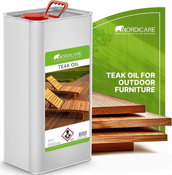 Nordicare Sealing Wood Oil for Outdoor Garden Furniture - Teak Oil for Wood Outdoor Furniture - Suitable for All Outdoor Types of Wood, for Wood Exterior Protection - Easy to Apply 170 Oz