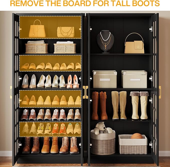 Tribesigns Tall Shoe Cabinet with Doors, 8-Tier Shoe Storage with Adjustable Shelves, Modern Shoe Organizer Shoe Rack Cabinet for Entryway, Hallway, Closet, Living Room, Black