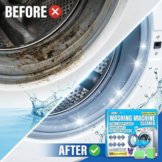 EEMANI Washing Machine Cleaner Tablets 24 Pack – Deep Cleaning for HE Front & Top Load Washer, 20g Tablets, Freshener for Drum & Tub – 1 Year Supply