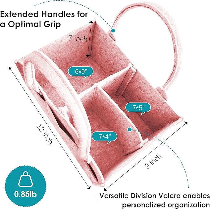 Cute Castle 2 Pack Diaper Caddy Organizer - Portable Baby Caddy Organizer with Handle, Nursery Storage Bin and Car Organizer for Girls, Boys - Baby Gift Basket - Pink