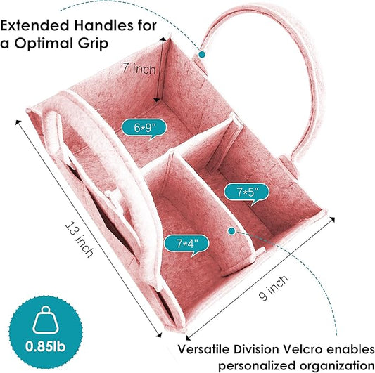 Cute Castle 2 Pack Diaper Caddy Organizer - Portable Baby Caddy Organizer with Handle, Nursery Storage Bin and Car Organizer for Girls, Boys - Baby Gift Basket - Pink