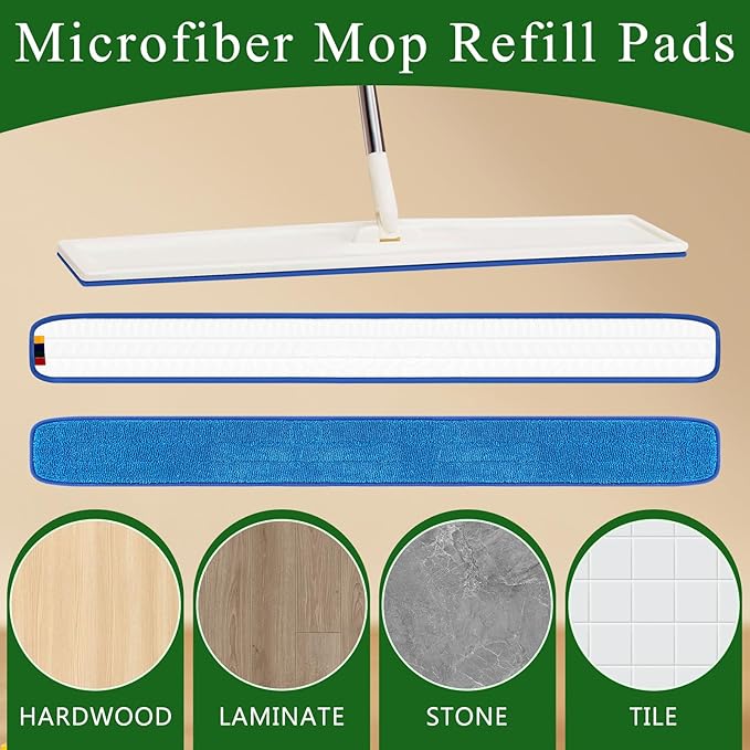 3 Pcs Large 48 Inch Commercial Replacement Microfiber Pads Reusable Wrestling Wet Mop Refill Pads for Flat Mop Frames Wet and Dry Use (Micronfiber & Cotton,Blue)