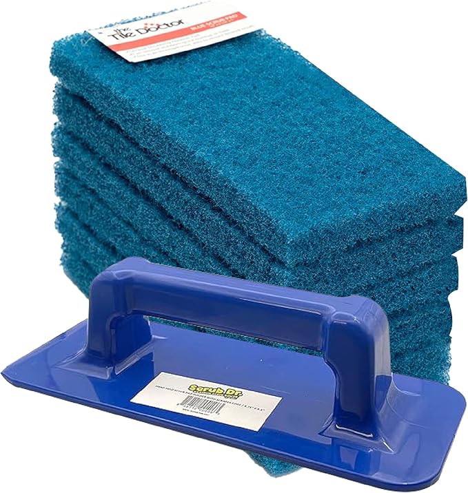 Scrub Doctor 6-Pack of 10 x 4.5 x 1 in. Large Blue Scrub Pads and Scrub Pad Holder Scrub-HLD-L-BLU-6, All-Purpose Kitchen Scrub Pads for Dishes, Porcelain Sinks, Tile, Metal Wheels, Tires, and Boats