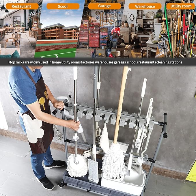 Generic Multifunctional Cleaning Cart and Tool Organizer - Broom and Mop Holder