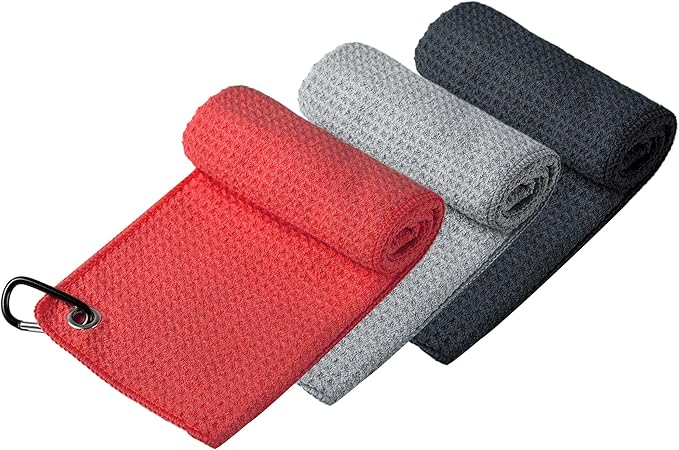 Handy Picks Microfiber Golf Towel (16" X 16") with Carabiner Clip, Waffle Pattern Golf Towel Hook and Loop Fastener - The Convenient Golf Cleaning Towel