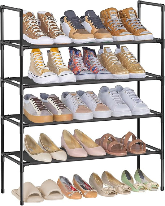 SONGMICS 4-Tier Shoe Rack, Shoe Storage for Hallway Closet, Slim and Space-Saving, Metal Frame, Non-Woven Fabric Shelves, Black ULSH044BH02