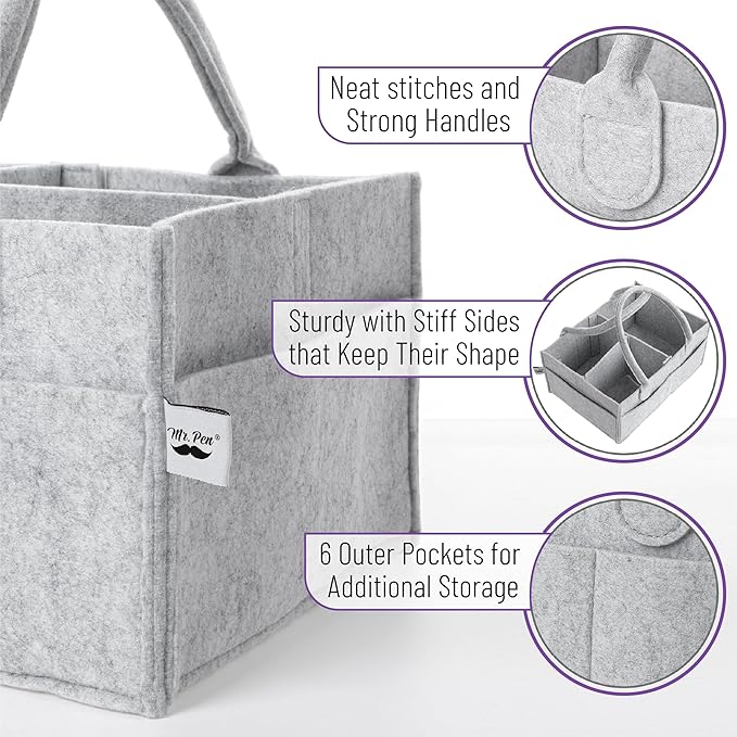 Mr. Pen- Baby Diaper Caddy Organizer, 2 Pack, Gray, Baby Caddy Organizer with Handle, Compact Size, Collapsible & Portable