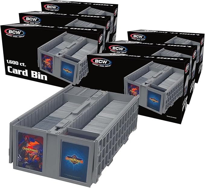 BCW Collectible Card Bin – (6-Pack, Gray) | Holds up to 1600 Cards | Plastic Storage Box for Pokémon, MTG & Sports Cards