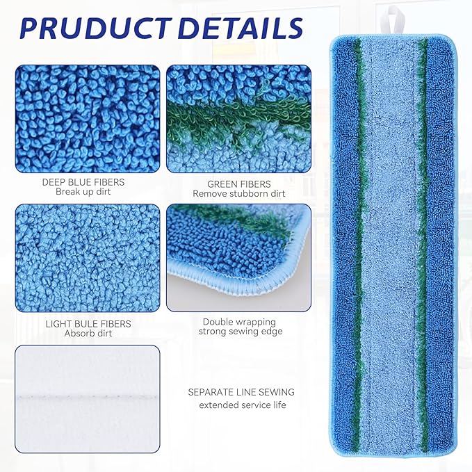 Upgraded Replacement Microfiber Mop Pads for Rubbermaid Commercial 18 Inch Mop 17 Inch Mops, Reusable Wet & Dry Commercial Cleaning Flat Mops System 18" 17" Refill Head for Multi-Surface Floor-8 Pack