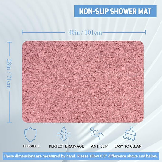 Non-Slip Bathtub Mat, Anti Slip Shower Mat, Fast Drying Bathtub Mats, Foot Scrubber Mat, Anti Slip Mat for Tub, Floor, Bathroom, Kitchen, Home, Hotel (Pink 40"×28")