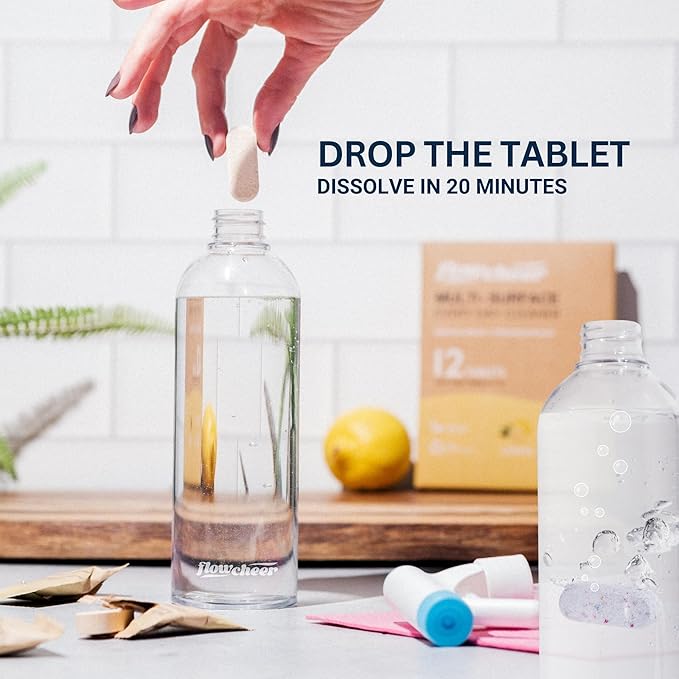 flowcheer Multi Surface Cleaner Refills -All Purpose Cleaning Tablets-Makes 192 fl oz(12 x 16 Fl oz) Bottles of Spray Cleaner for Household&Kitchen Cleaning-Lavender Scent(Not Included Bottles)