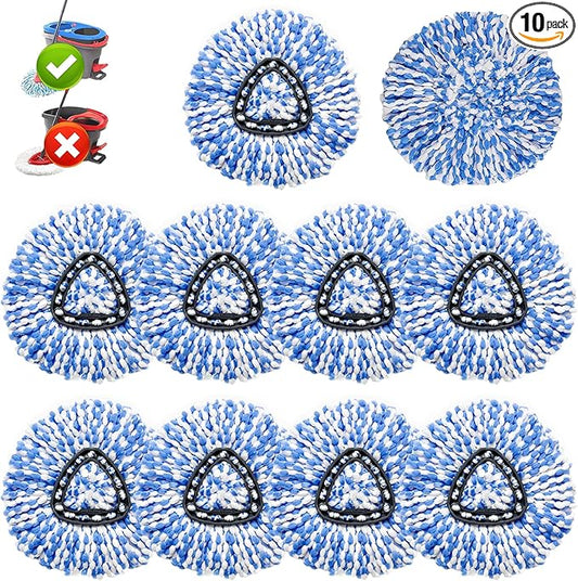 10 Pack Spin Mop Replacement Heads, Only Fit for RinseClean 2-Tank System, 100% Microfiber Spin Mop Refills,Spinning Mop Replace Head for Easy Wring Mop Floor Cleaning