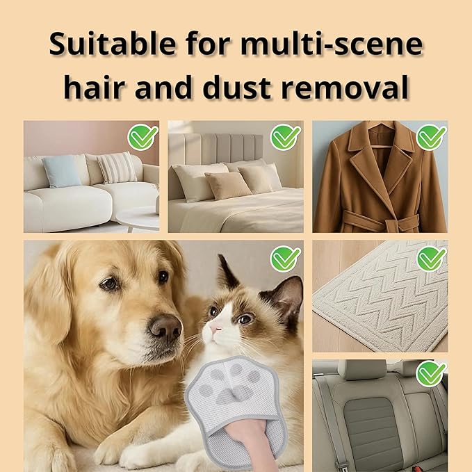 2025 Upgrade Electrostatic Pet Hair Removal Glove, A Reusable Pet Hair Remover Tool for Cats, Dogs, Clothing, Couches, Carpets(Gray Glove, Dog Keychain)