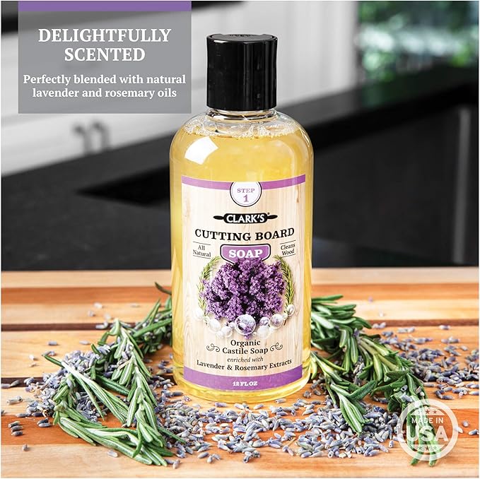 CLARK'S Cutting Board Organic Soap - Enriched with Lavender & Rosemary Oils - Cleaner for Butcher Block, Countertop and Utensils - Cleans and Restores Wood - Use Before Food Grade Mineral Oil