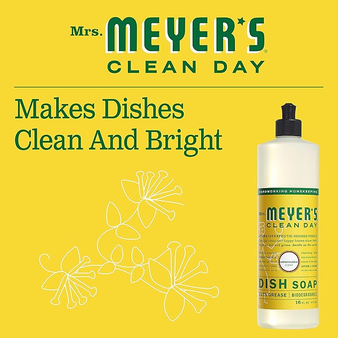 Mrs. MEYER'S Kitchen Set, Dish Soap, Hand Soap, and Multi-Surface Cleaner, 3 CT (Honeysuckle)