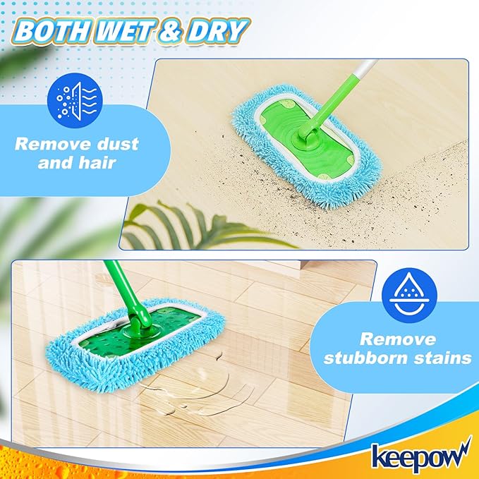 KEEPOW Wet Pads Refill for Swiffer Sweeper Mop and Sweep & Mop Deluxe - Dry Sweeping Cloths for Floor Mopping and Cleaning - Pet Heavy Duty Pads Refills, Upgraded Reusable (8 Pack)