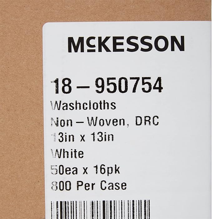 McKesson Disposable Washcloths, Soft, Absorbent and Strong, 13 in x 13 in, 50 Count, 16 Packs, 800 Total