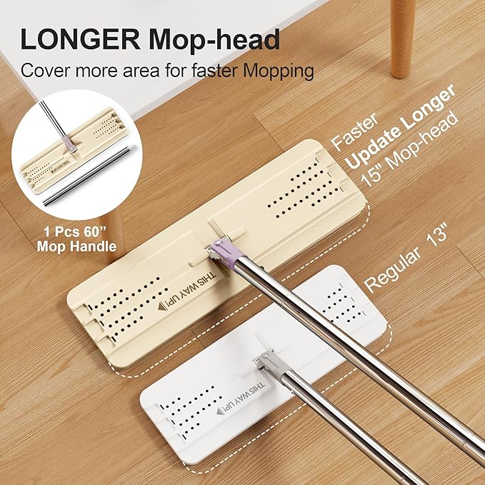 JOYMOOP Mop and Bucket Set (Beige & Blush Brown) with Extension Handle, Ideal for Floor, Window, and Wall Cleaning - Includes 5 Washable Microfiber Pads for Wet and Dry Use