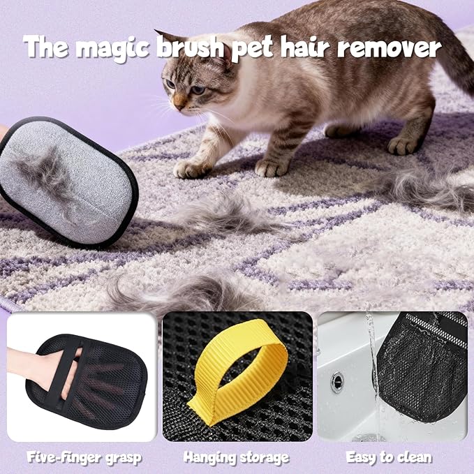 3pcs Pet Hair Removal Glove Magic Brush for Cats Dogs，Reusable Electrostatic Pet Hair Remover Gloves Supplies for Rugs Couch, lint,Carpet, Car Seat & Laundry Furniture