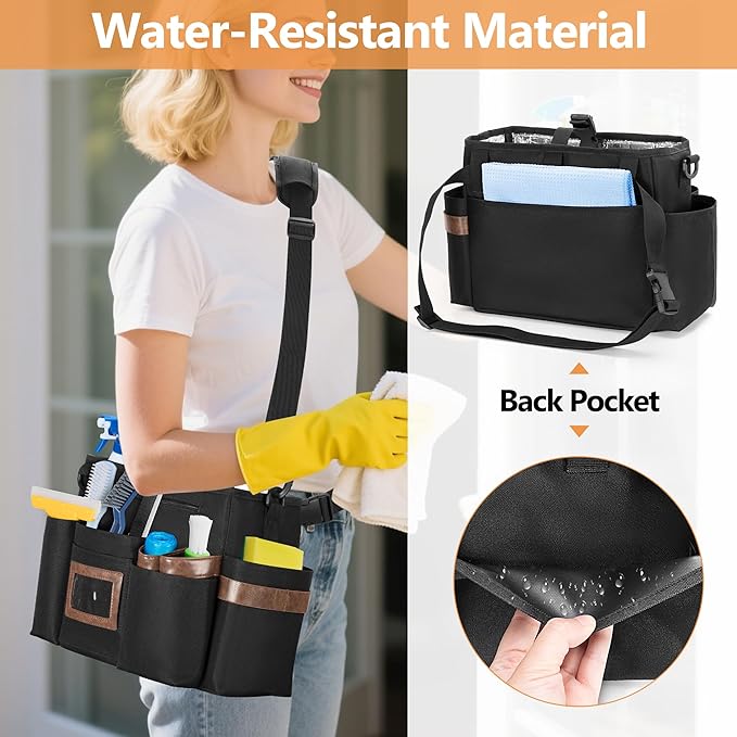 BAFASO Wearable Cleaning Caddy Bag with Adjustable Waist Belt and Shoulder Strap, Cleaning Supplies Organizer for Cleaners & Housekeepers, Black