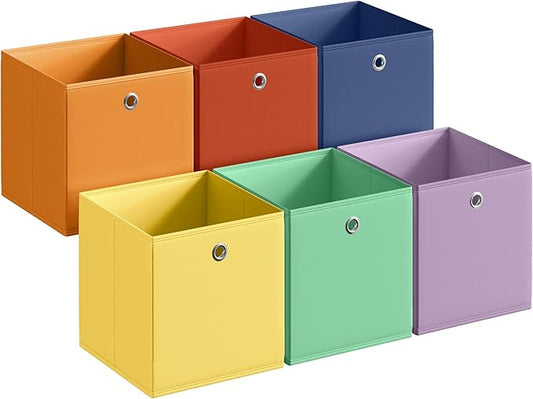 SONGMICS Storage Cubes, Set of 6 Odorless Foldable Storage Boxes, 13 x 13 x 13 Inches, Closet Organizers for Shelf, Rainbow Storage Bins, Colorful Fabric Bins for Bedroom, Living Room URFB233XA10