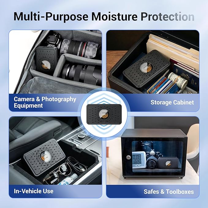 2Pack Auto Power-off Rechargeable Desiccant Dehumidifier with USB-C Cable,Portable Moisture Absorber Dryer Silica Gel Packet for Gun Safe Camera Lens Filter Electronics 3d Printer Filaments Instrument