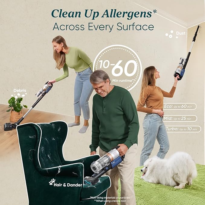 LEVOIT Cordless Vacuum Cleaner with HEPA Filter, Stick Vac with Tangle-Resistant Design, Up to 60 Mins, Powerful Suction, Lightweight, Mini Motorized Brush, for Carpet, Hard Floor, Pet Hair, LVAC-300