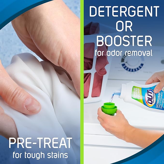 OUT ProWash Workwear Stain Remover Laundry Detergent and Odor Eliminator, Great for Work Clothes, Uniforms, Active Wear, and More, Made in the USA, 22 Ounce Bottle, 2-Pack