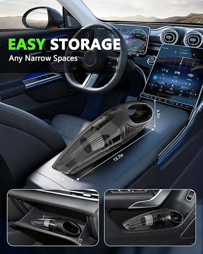 Handheld Vacuum Cordless, Rechargeable Car Vacuum Cleaner with Multiple Attachments, Portable Hand Held Vacuum Suction Power, Mini Vacuum for Car, Home, Pet Hair, Office, Desk, Keyboards Black