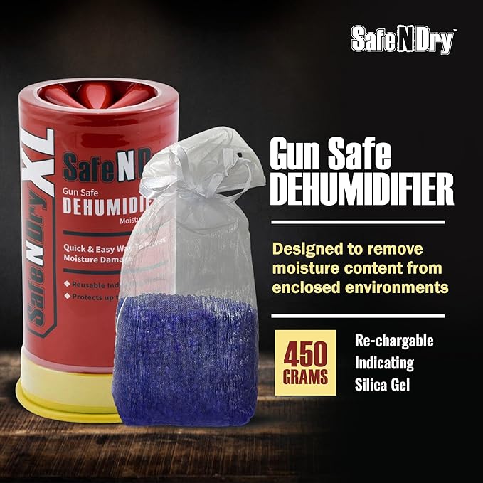 XL Gun Safe Dehumidifier - Portable Moisture Absorber, Prevents Corrosion, 450g Reusable Indicating Silica Gel Desiccant Canister for 60 Cubic Feet
