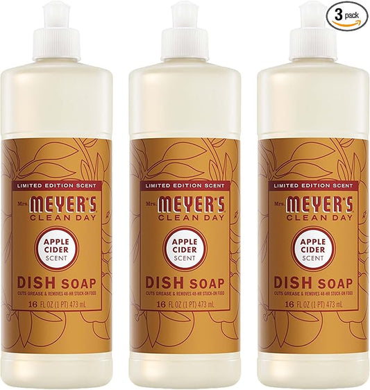 MRS. MEYER'S CLEAN DAY Liquid Dish Soap, Apple Cider Scent, 16 Fl Oz Bottle - 3 Pack