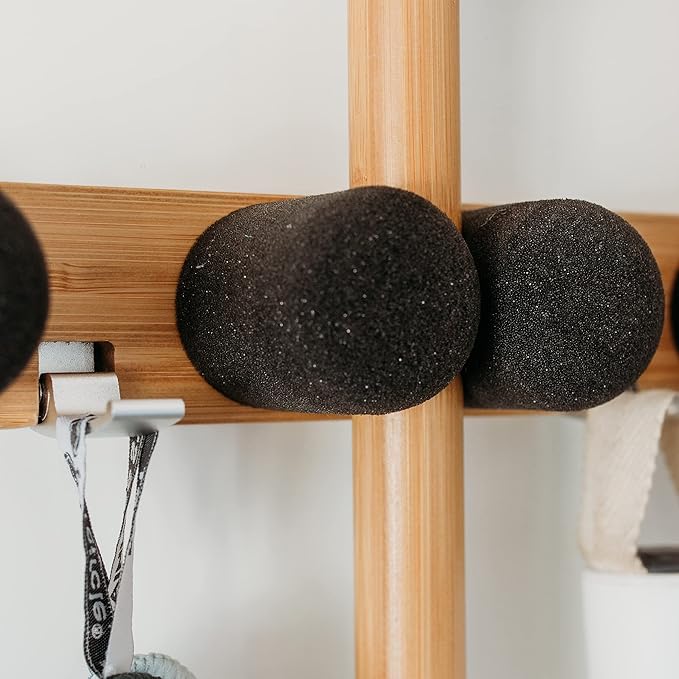 Full Circle Get A Grip, Wall-Mounted Mop and Broom Organizer, Lightweight Bamboo with Foam Pegs, Easy to Install Home Organization, Also Perfect for Garden Tools and Garage, Large