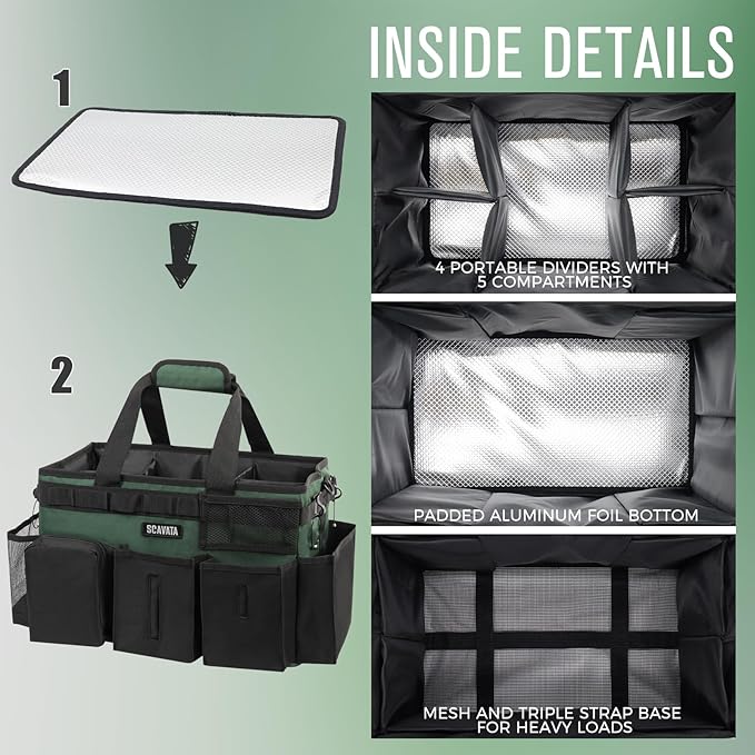 Wearable Cleaning Caddy Bag, Cleaning Caddy Supplies Organizer with Handle & Shoulder Straps for Housekeepers, Under Sink & Car Cleaning Tool Organizers with 4 Foldable Divider (TreeGreen)