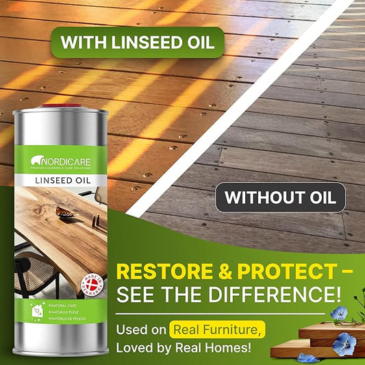 Nordicare [1L] Linseed Oil for Wood Protection I Linseed Oil Varnish Wood Oil for Indoor I Boiled Linseed Oil for Furnitur.